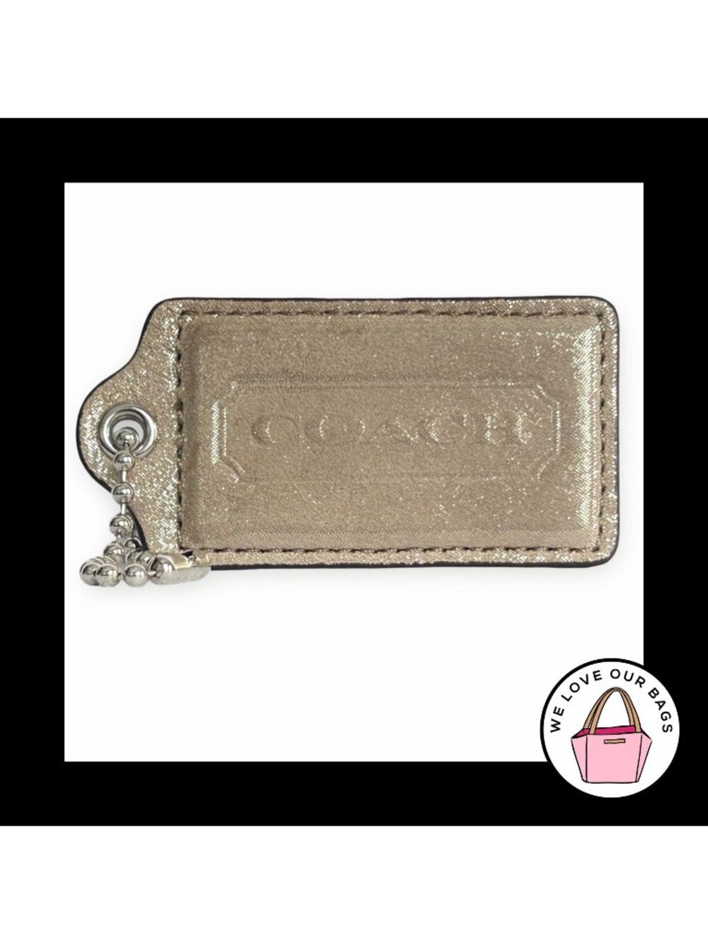 Rare COACH POPPY GLAM Hang Tag 3" Gold Shimmer Leather Bag Charm Keychain Fob XL